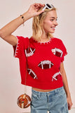 Football Sequin Game Day Stitch Sweater Top | Red