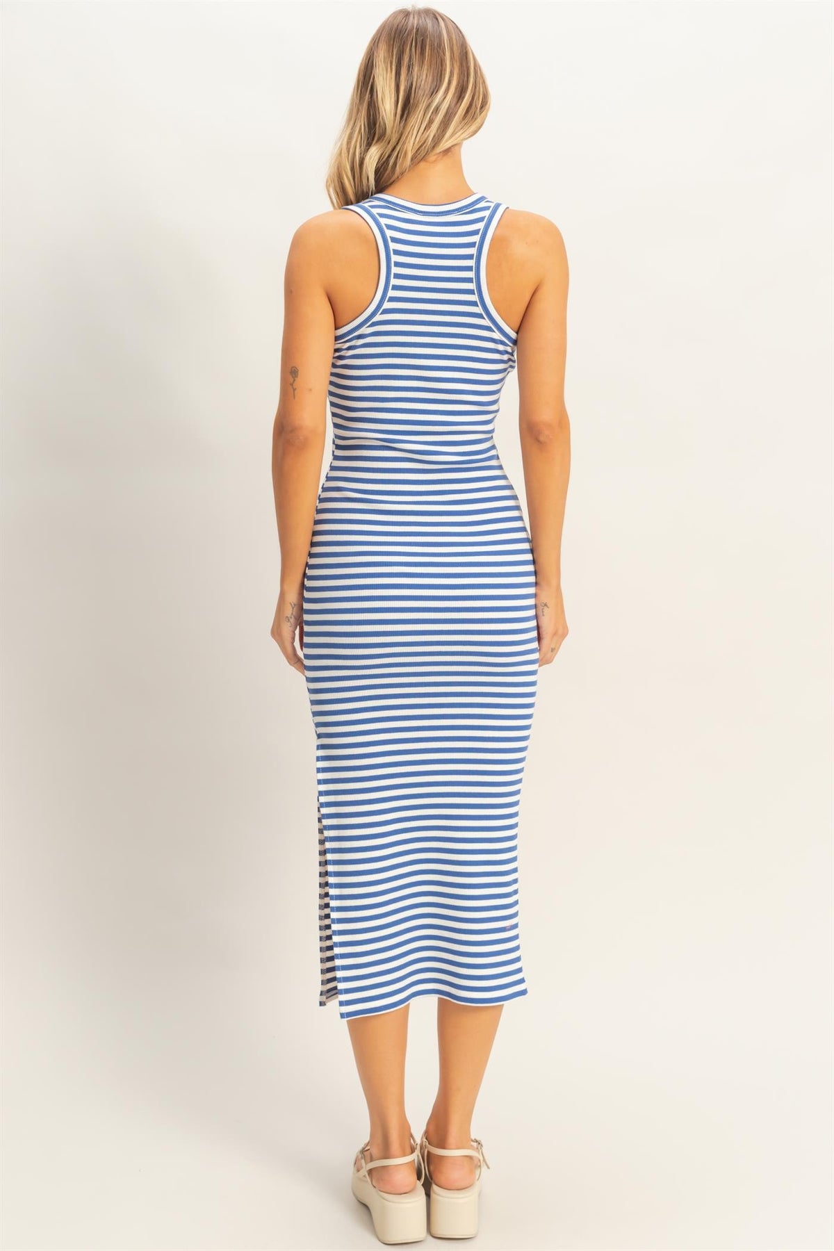 Striped Ribbed Tank Dress | Blue