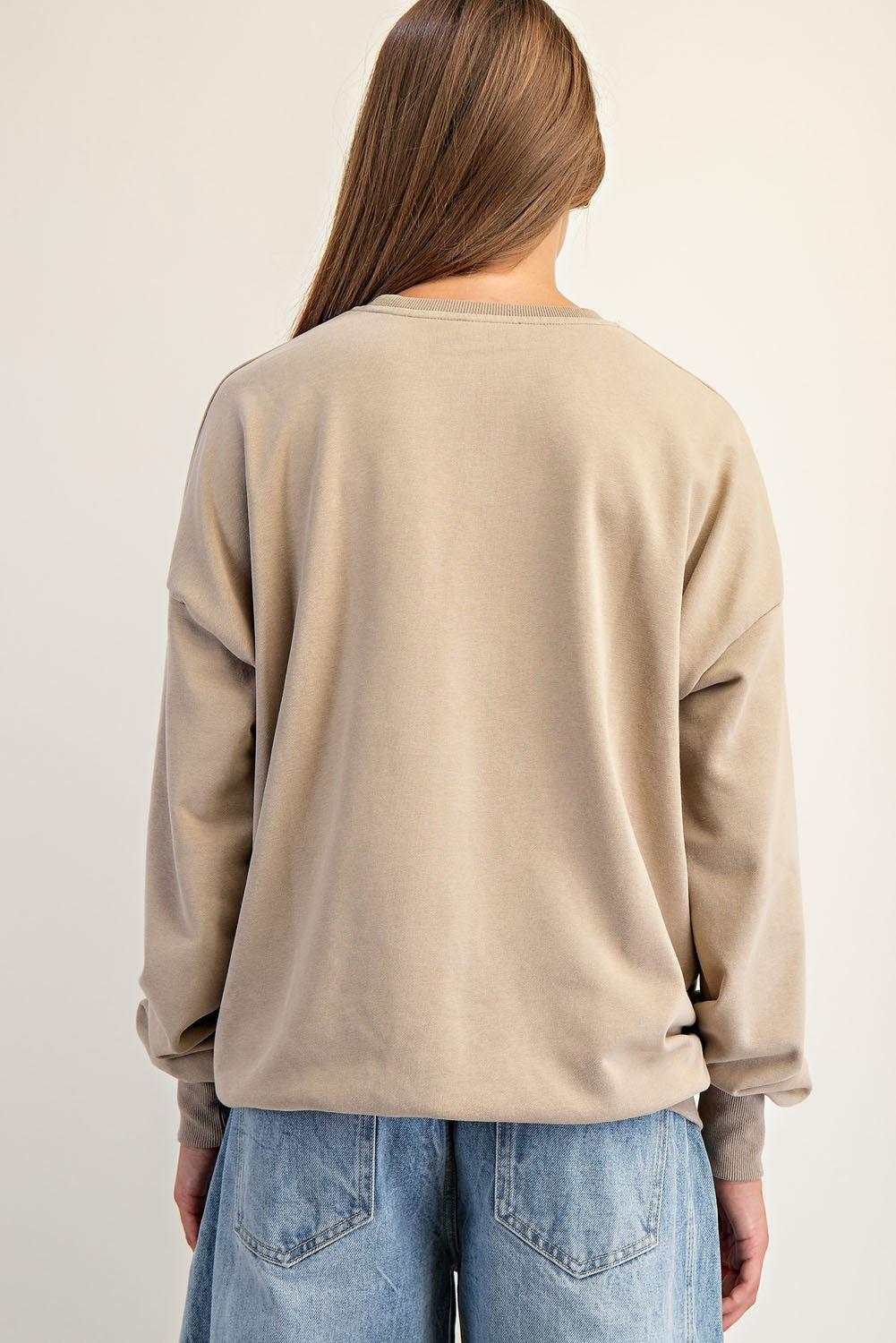 Snow Washed Horseshoe Sweater Top | Almond