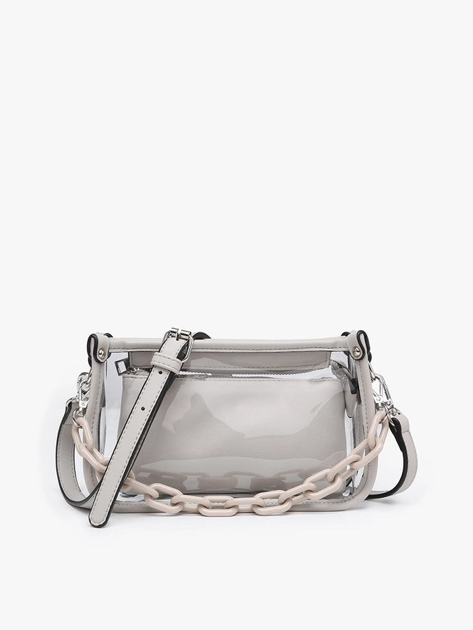 Jessica Clear Vegan Leather Crossbody | Light Grey