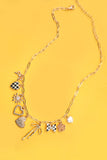 Gold Charm Necklace | Bow Checker Heart
