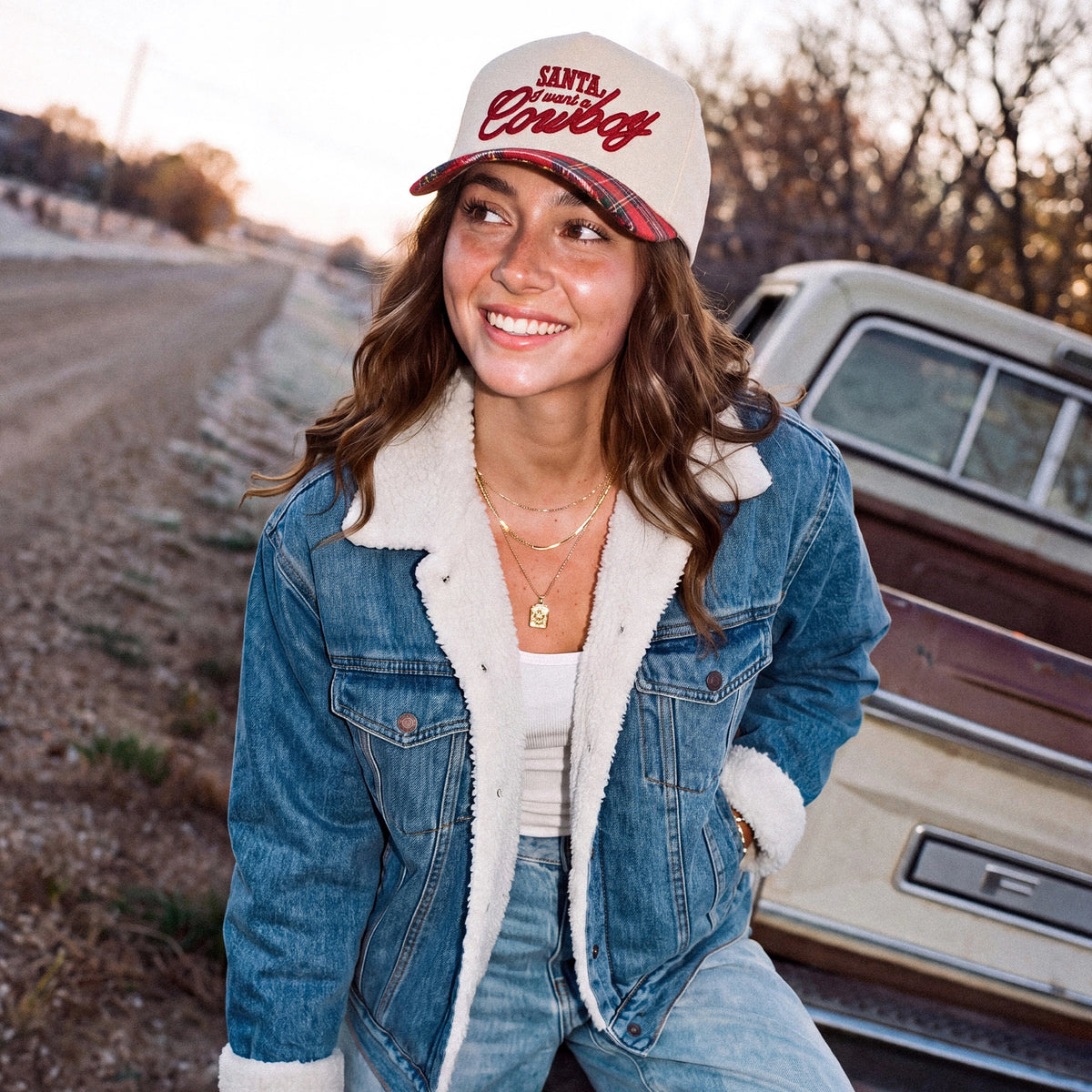 Santa, I Want A Cowboy Canvas Cap | Plaid Red
