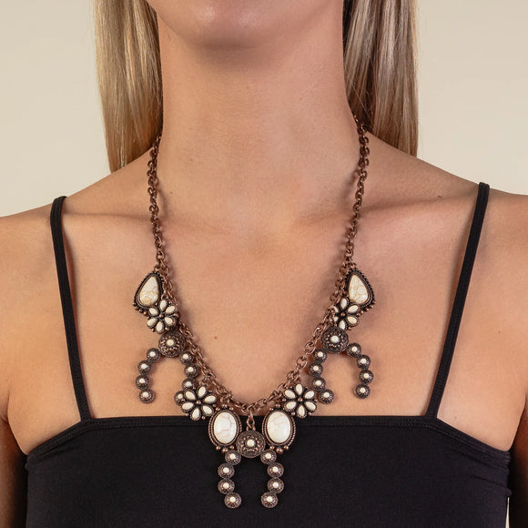 Western Necklace | Ivory Copper Squash Blossom