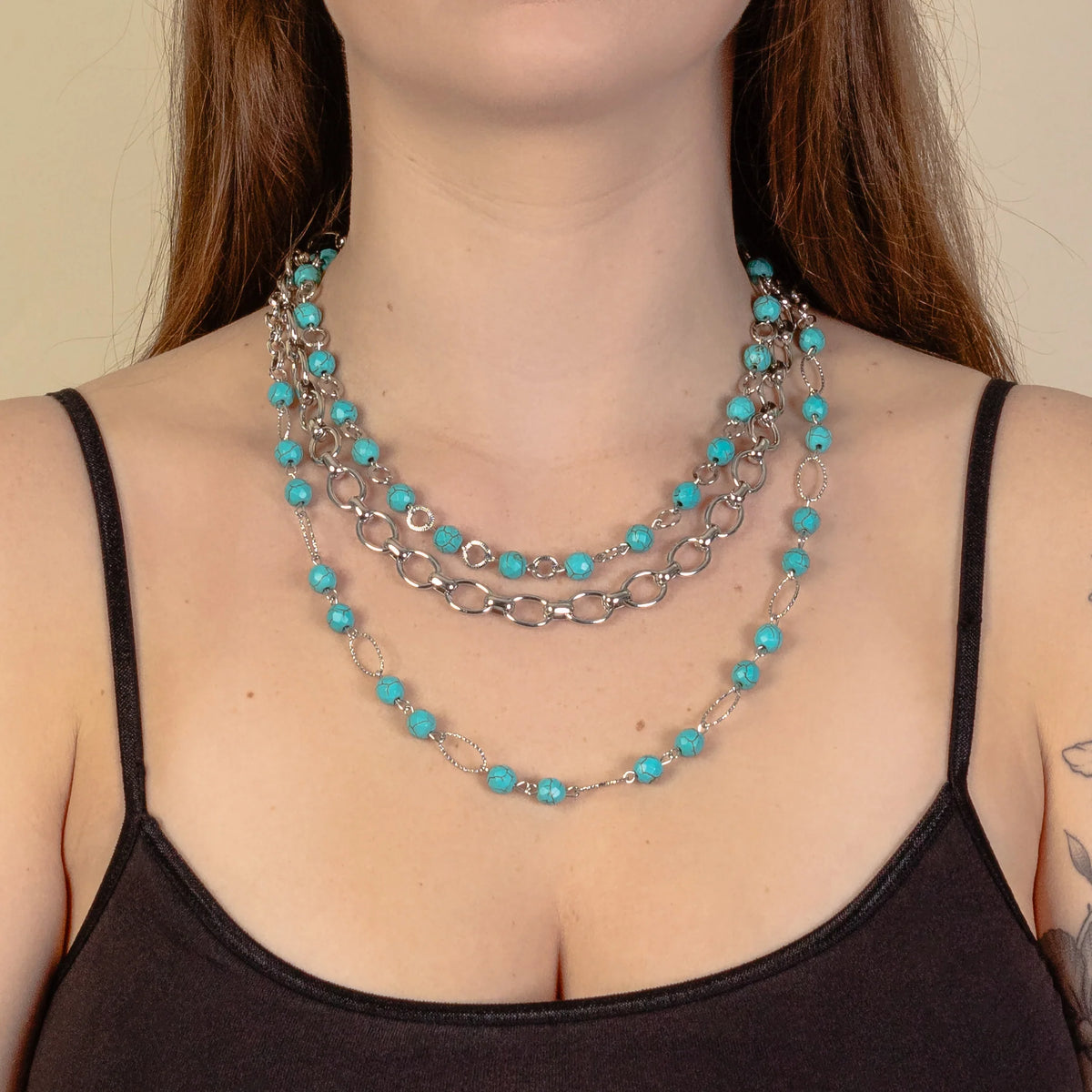 Western Necklace | Beaded Layered Turquoise Silver