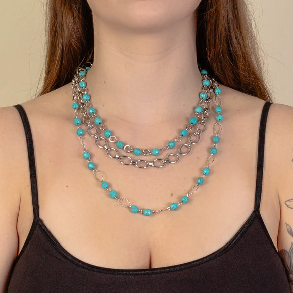 Western Necklace | Beaded Layered Turquoise Silver