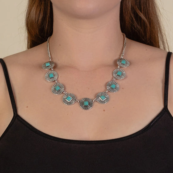 Western Necklace | Turquoise Silver Stone