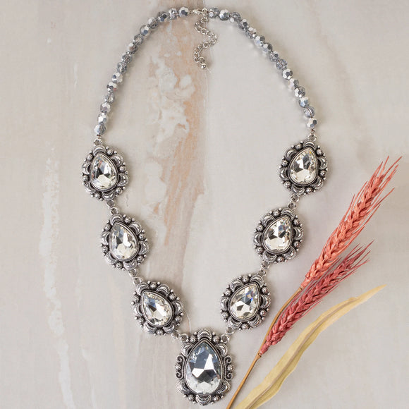 Western Necklace | Silver Crystal Pendant