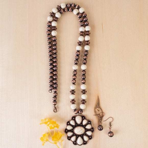 Western Necklace | Squash Blossom Ivory Copper