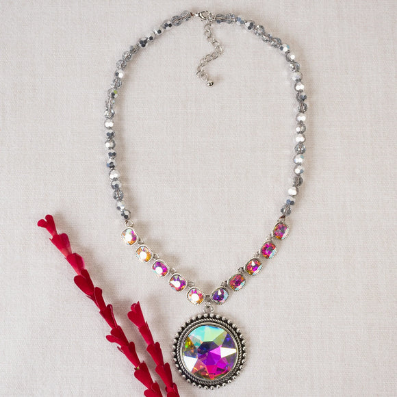 Western Necklace | Silver Crystal AB Pendant