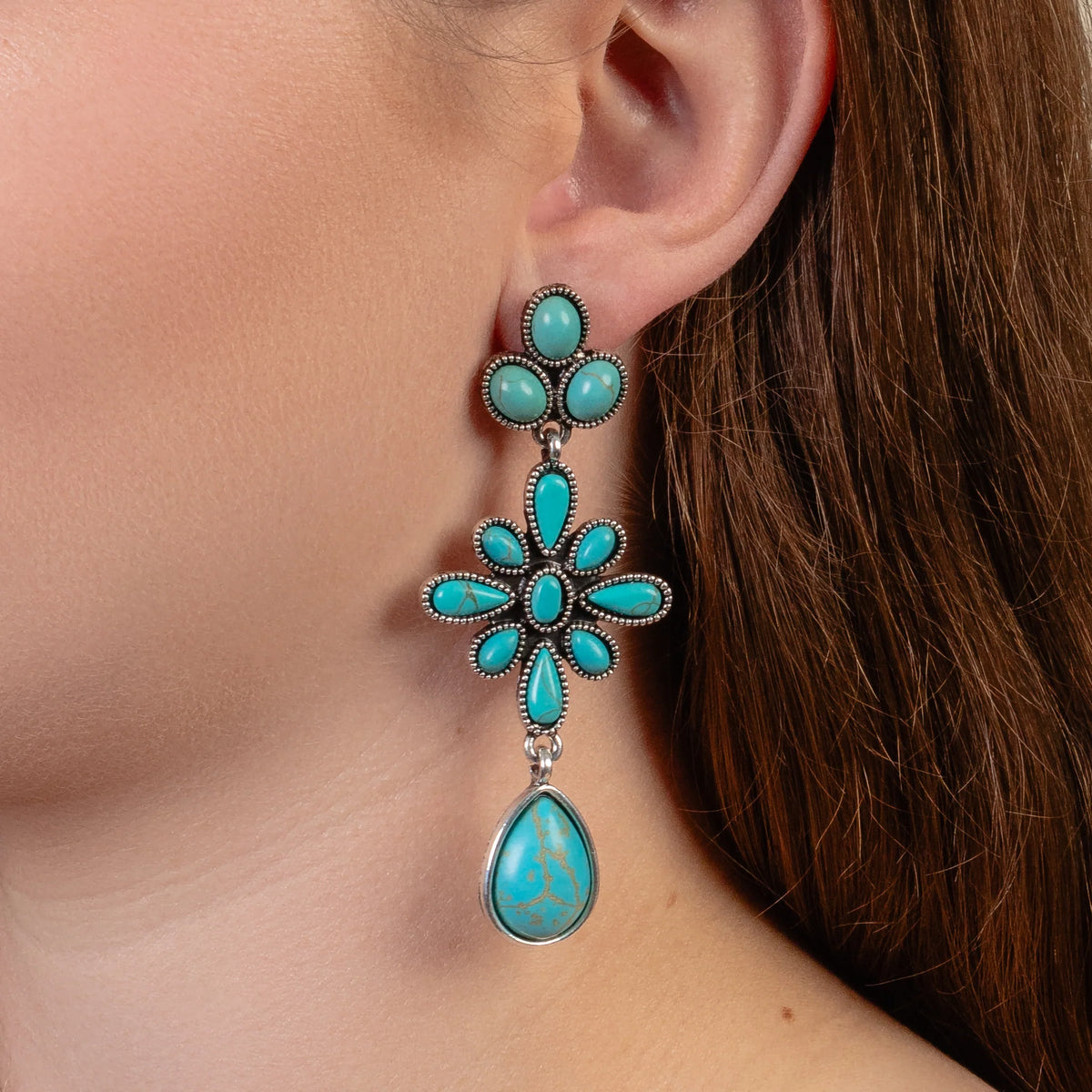 Western Earrings | Squash Blossom Turquoise Silver