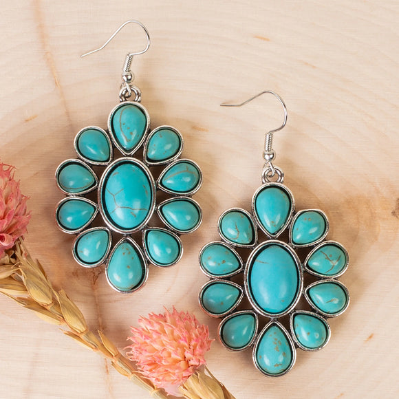 Western Earrings | Squash Blossom Turquoise Silver