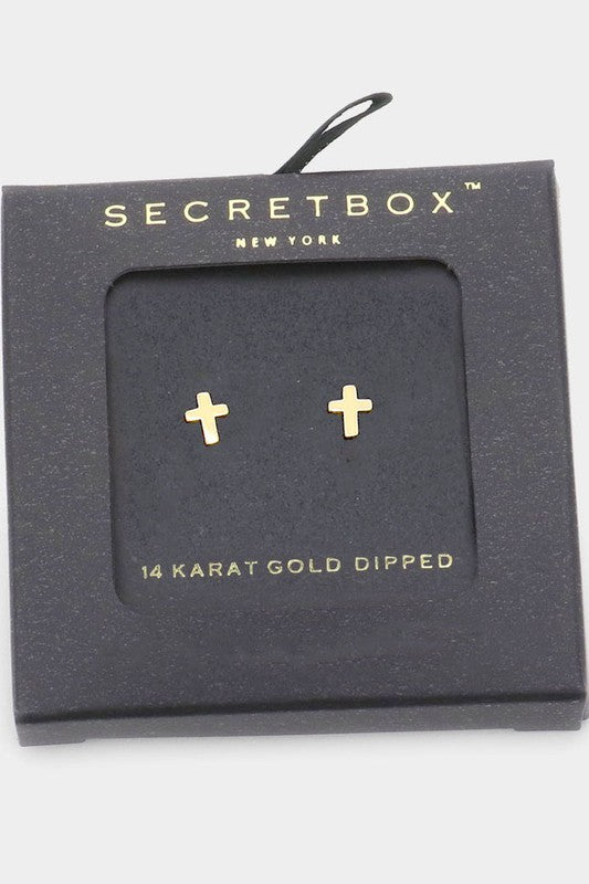 Secret Box | 14K Gold Dipped | Cross Stud Earrings