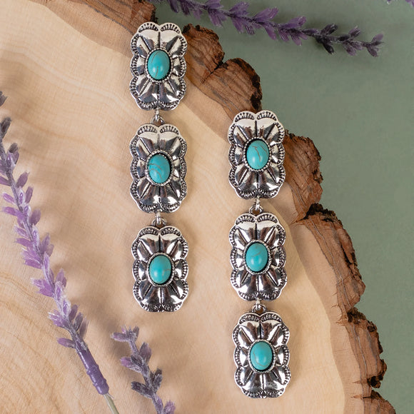 Western Earrings | Squash Blossom Turquoise Silver
