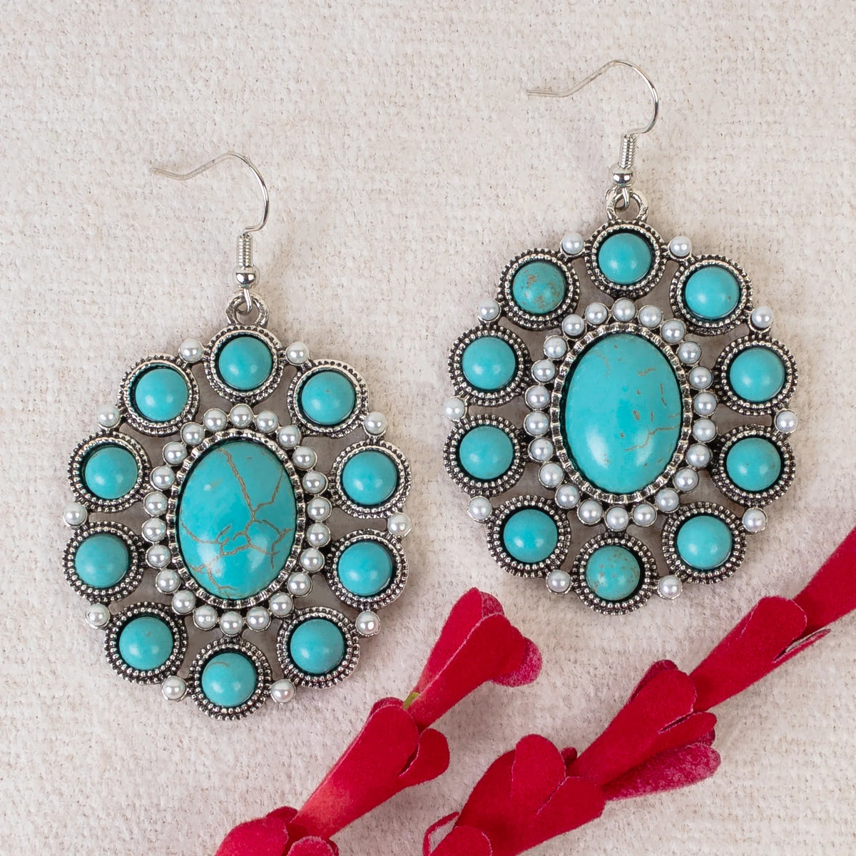 Western Earrings | Squash Blossom Turquoise Silver