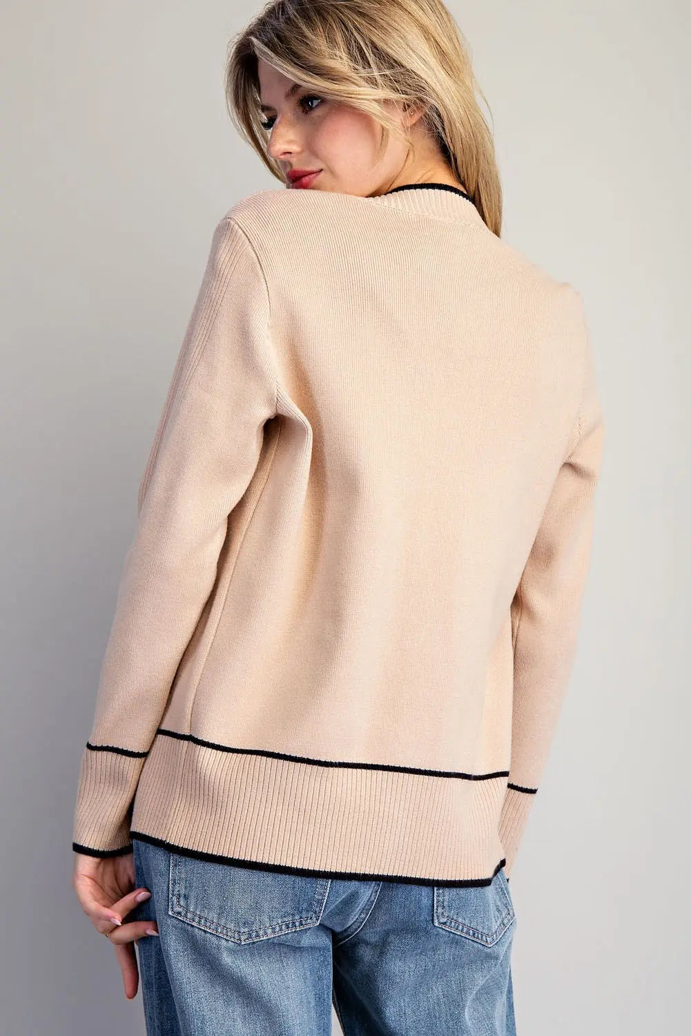 Contrast Trim Knit Cardigan | Sand