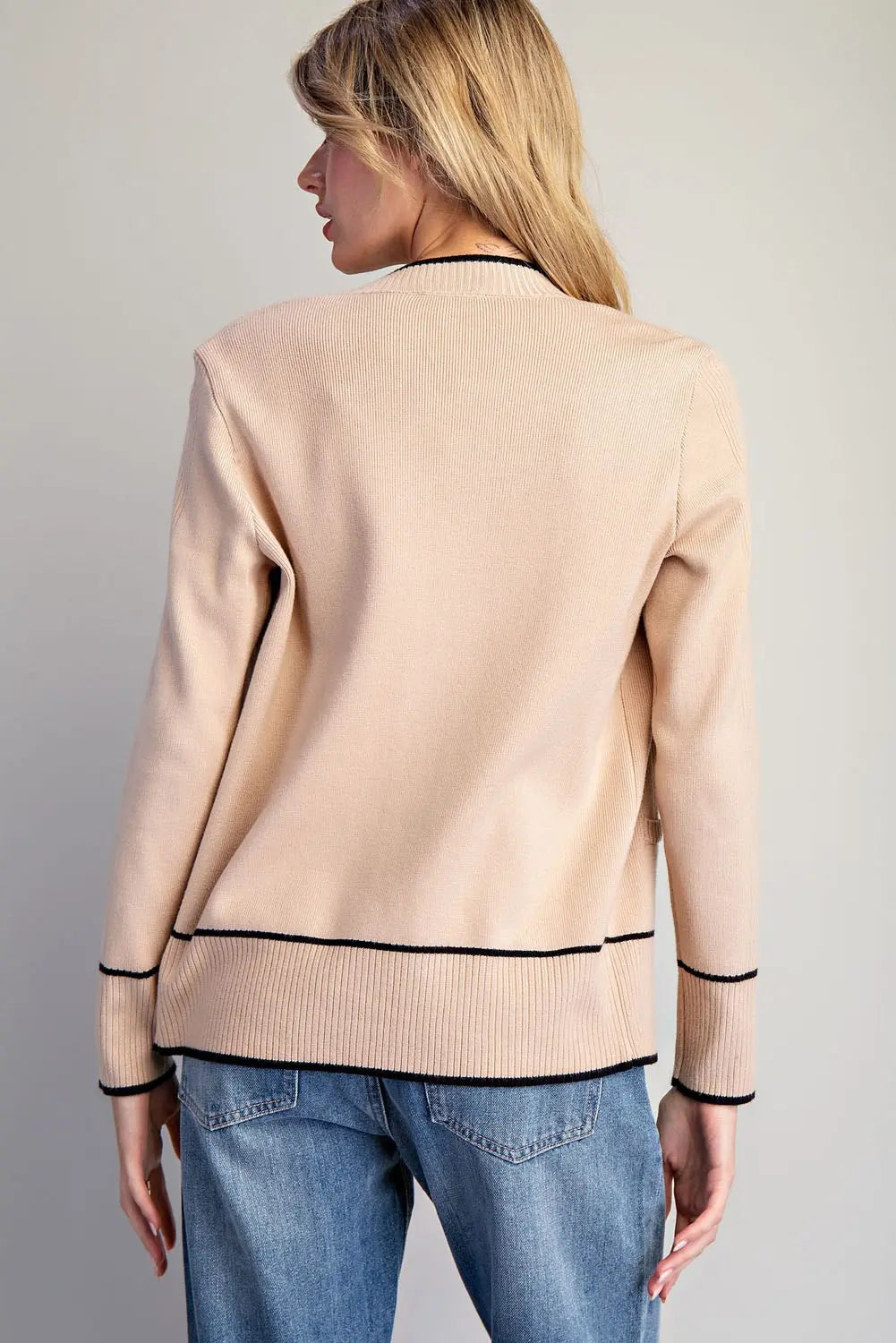 Contrast Trim Knit Cardigan | Sand