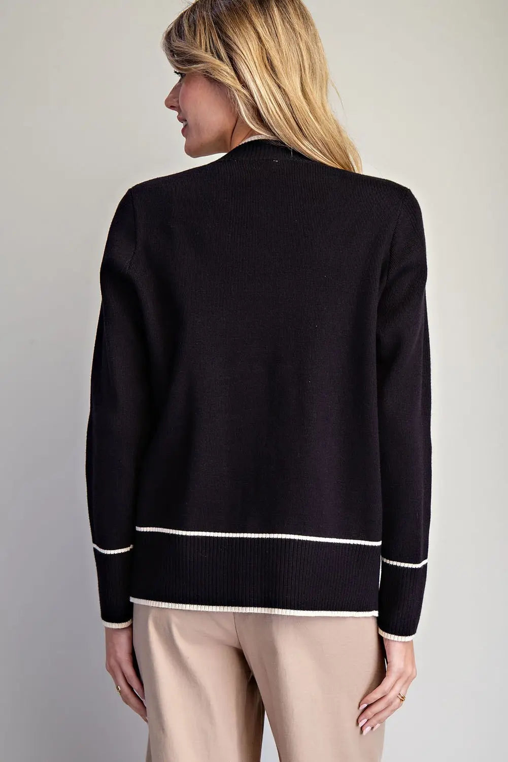 Contrast Trim Knit Cardigan | Black