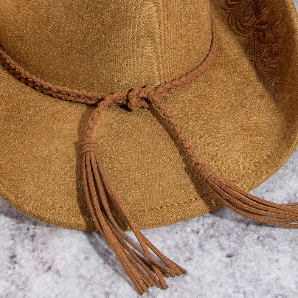 Rose Embroidered Braded Tassel Cowboy Hat | Various