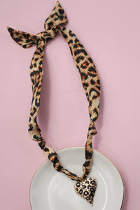 Handmade Scarf Necklace | Leopard/Heart