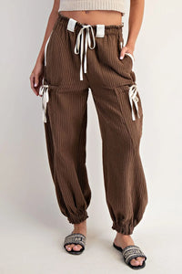 Striped Drawstring Jogger Pants | Chocolate