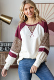 Leopard Raglan Top | Cream+Burgundy