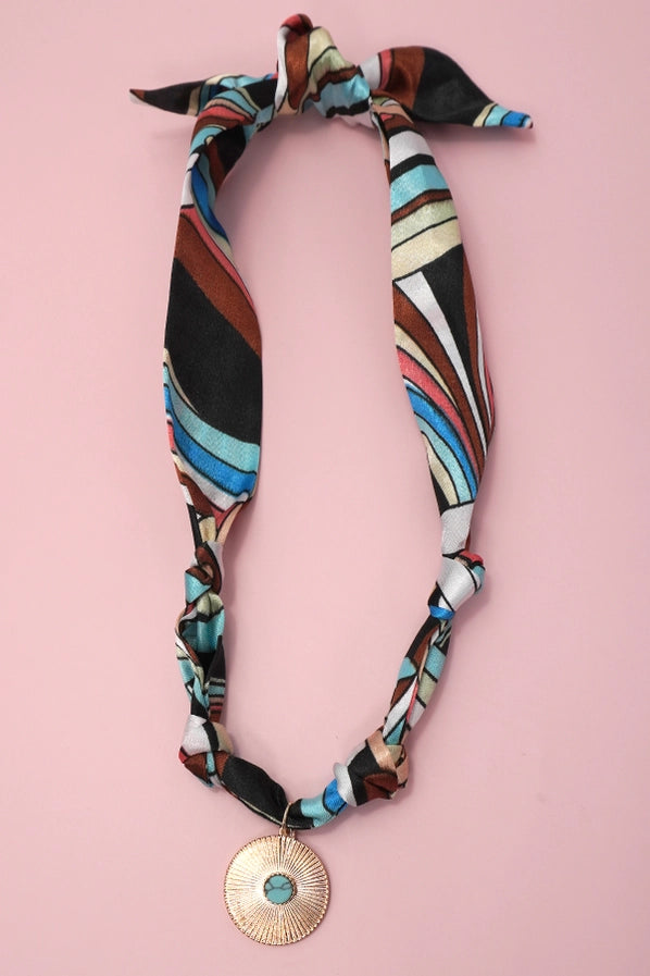 Handmade Scarf Necklace | Brown Multi/Turquoise