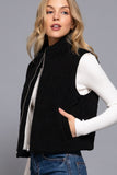 Corduroy Inner Faux Fut Puffer Vest | Black