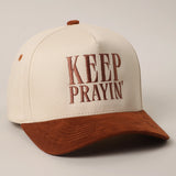Keep Prayin Suede Trucker Cap | Cinnamon