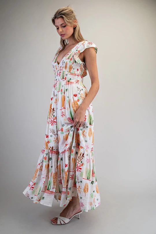 Desert Floral Midi Dress | White