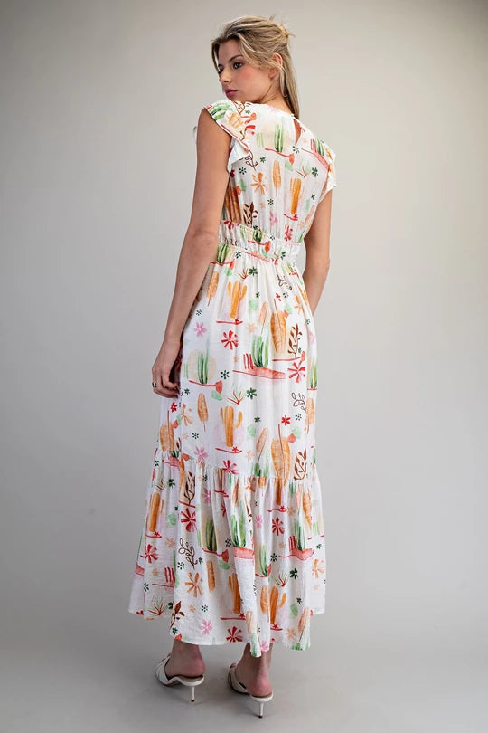 Desert Floral Midi Dress | White