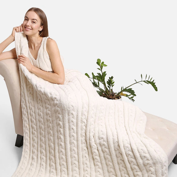 Comfy LUXE Braided Cable Knit Blanket | Ivory