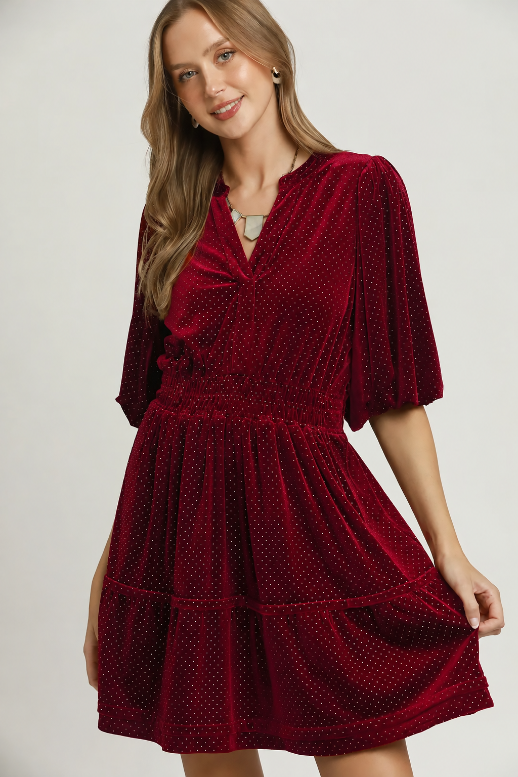 Velvet Swiss Dot Tiered Dress | Wine