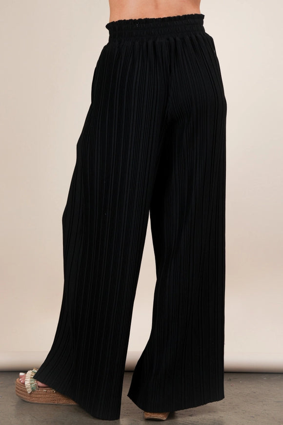 Wide Leg Pleated Pants | Black