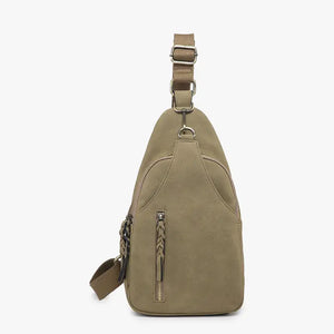 Nikki Dual Compartment Sling Bag | Suede Olive