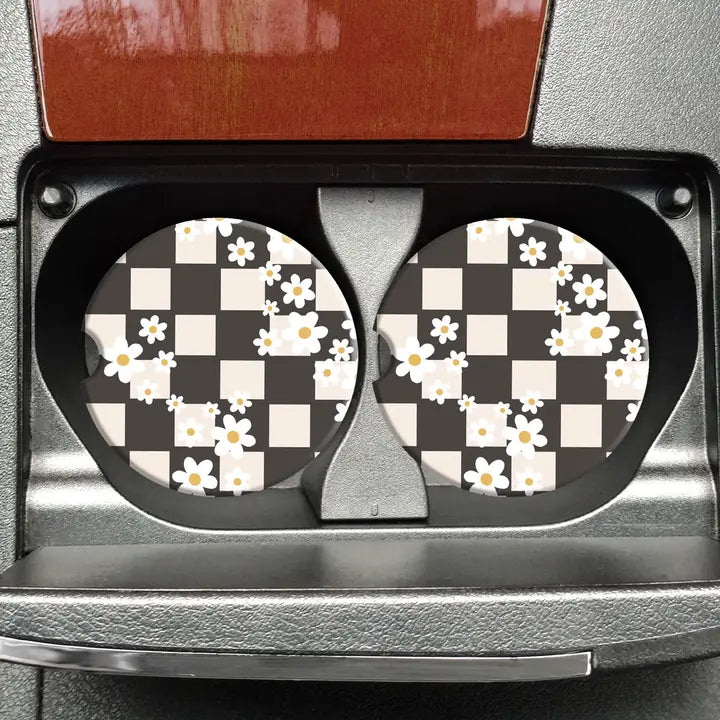 Car Coasters | Checkered Daisies
