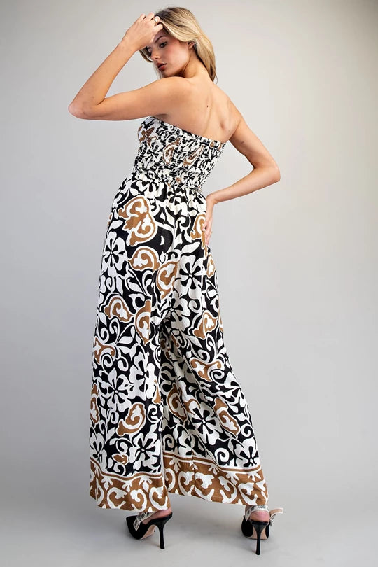 Floral Strapless Smocked Jumpsuit | Black