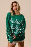 Ho Ho Ho Tinsel Sequin Sleeve Sweater | Green