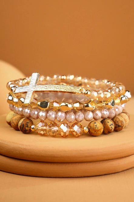 Cross+Stone Stretch Bracelet Set | Jasper