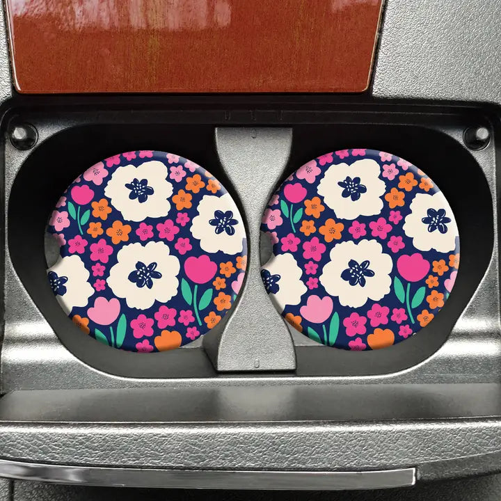 Car Coasters | Navy Spring Florals