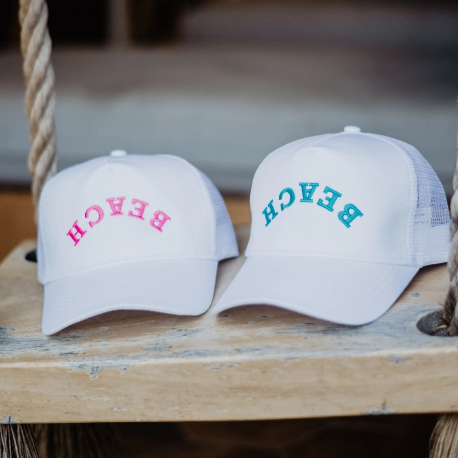 Beach Upside Down Trucker Cap | White/Mint