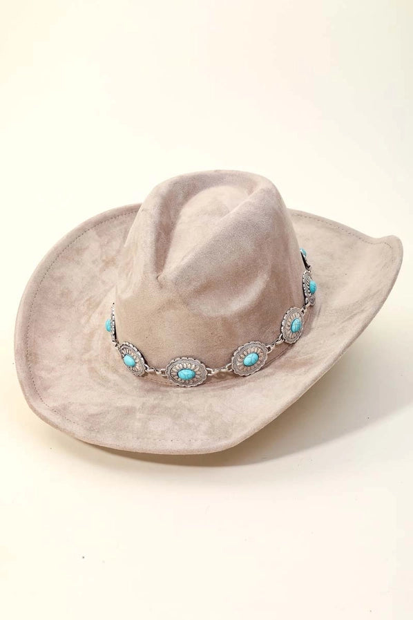 Turquoies Stone Band Cowboy Hat | Taupe