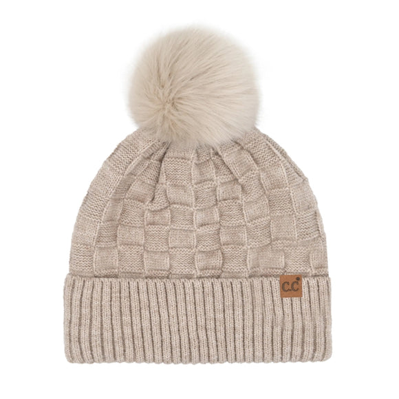 C.C. Checkered Pom Beanie | Beige