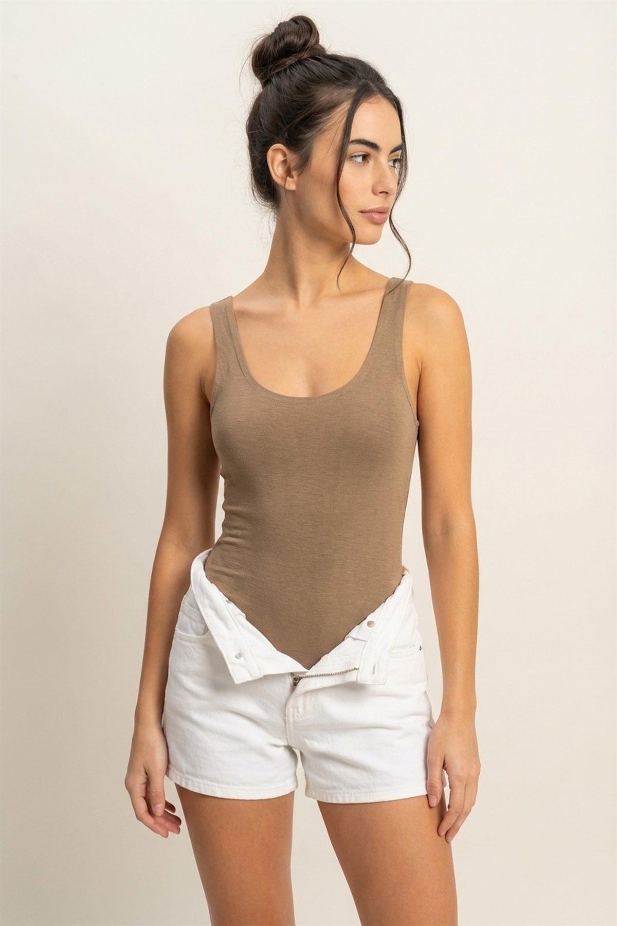 Scoop Neck Tank Bodysuit | Mocha Brown