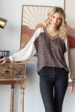 Leopard V-Neck Pullover Top | Brown