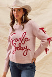 Santa Baby Ribbon Bow Sweater Top | Blush
