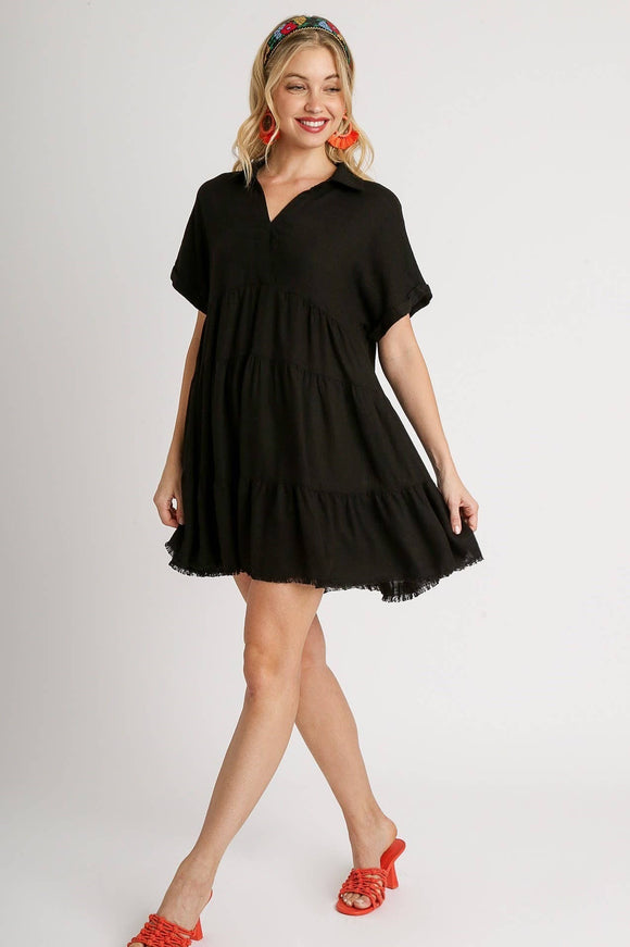 Linen Tiered Dress | Black