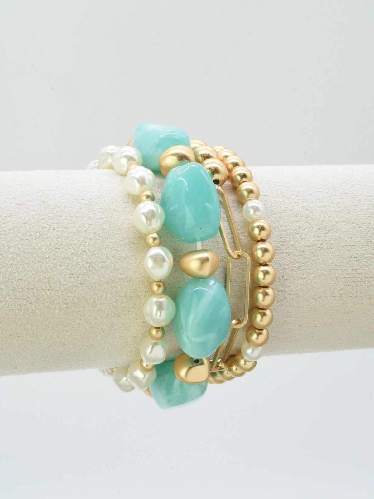 Pearl+Acrylic Bead+Chain Bracelet Set | Mint