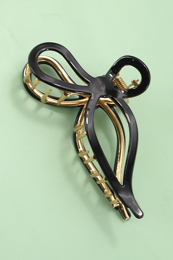 Acetate/Gold Bow Hair Claw | Black