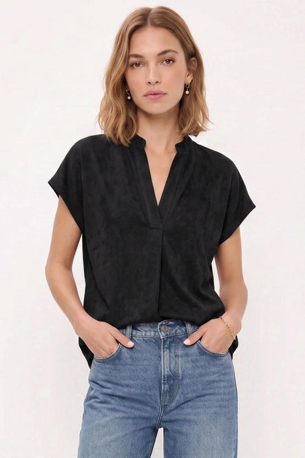 Soft Matte V-Neck Top | Black