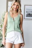 Pointelle Button Front Tank Top | Sage